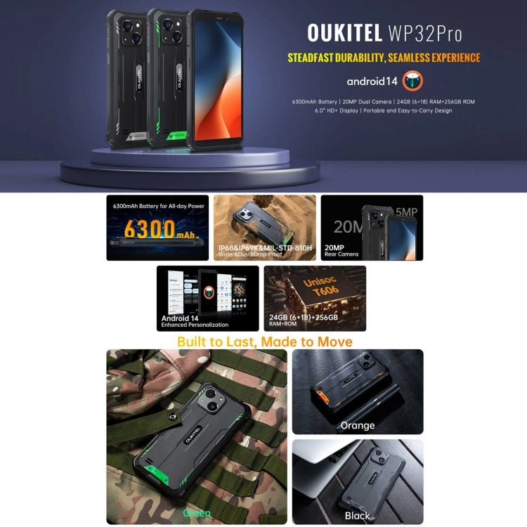 Oukitel WP32 Pro, 6GB+256GB, 6.0 inch Android 14 T606 Octa Core, OTG, Network: 4G, WP32 Pro, 6GB+256GB Oukitel WP32 Pro, 6GB+256GB, 6.0 inch Android 14 T606 Octa Core, OTG, Network: 4G, WP32 Pro, 6GB+256GB